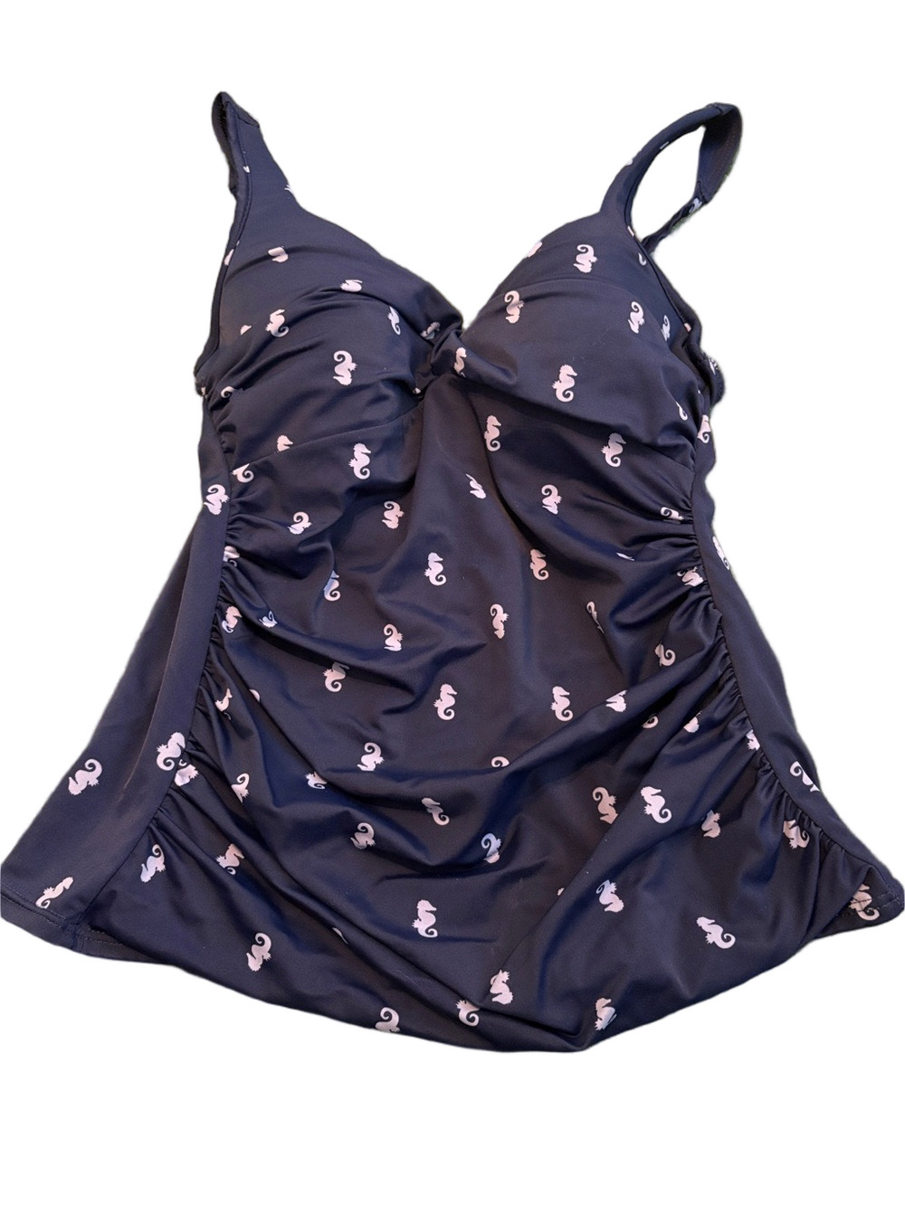 Talbots Tankini Top Navy Blue Seahorse Print Underwire Adjustable Straps Size 8